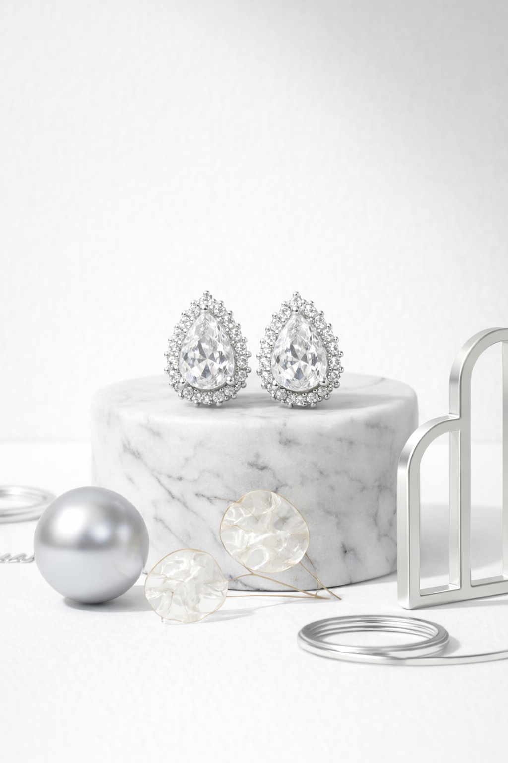 Elara Halo Pear Set | 925 Sterling Silver