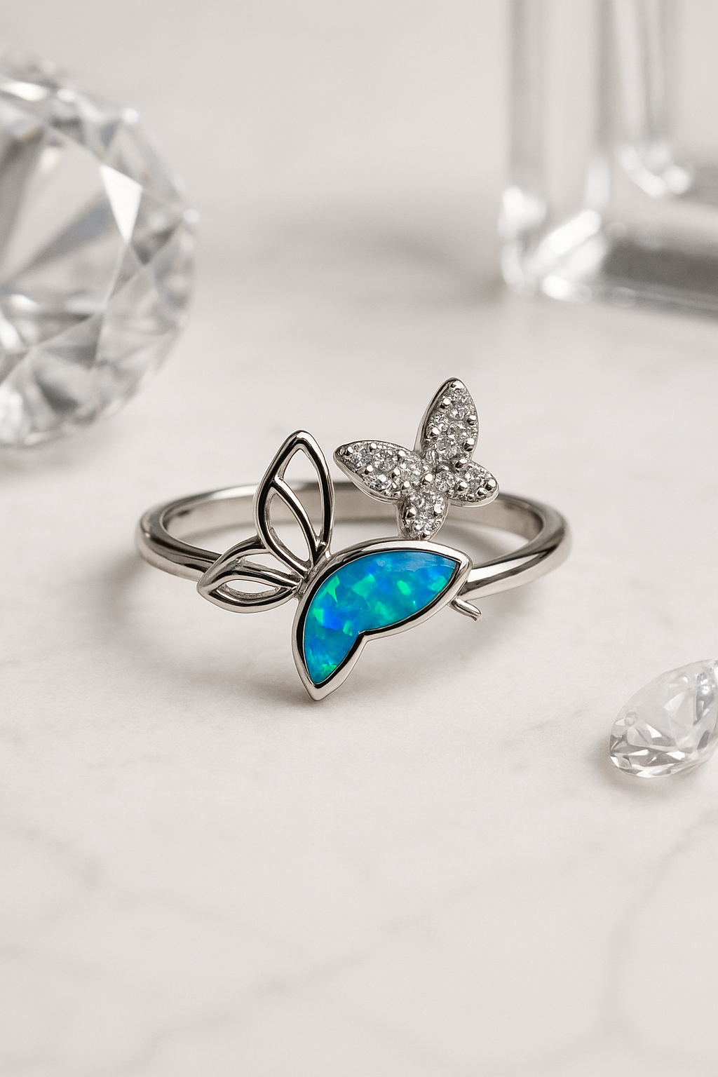 Sky Opal Butterfly Ring - Sterling Silver
