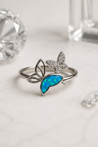 Sky Opal Butterfly Ring - Sterling Silver