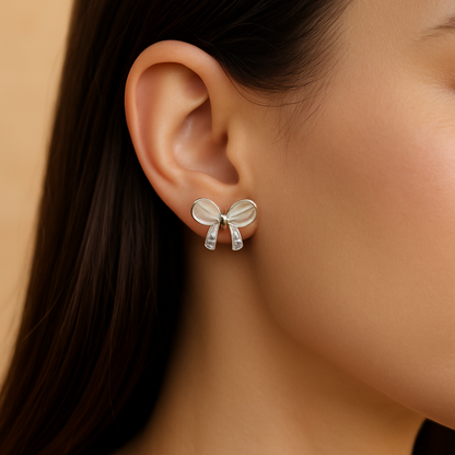 Bowknot Cats Eye Studs