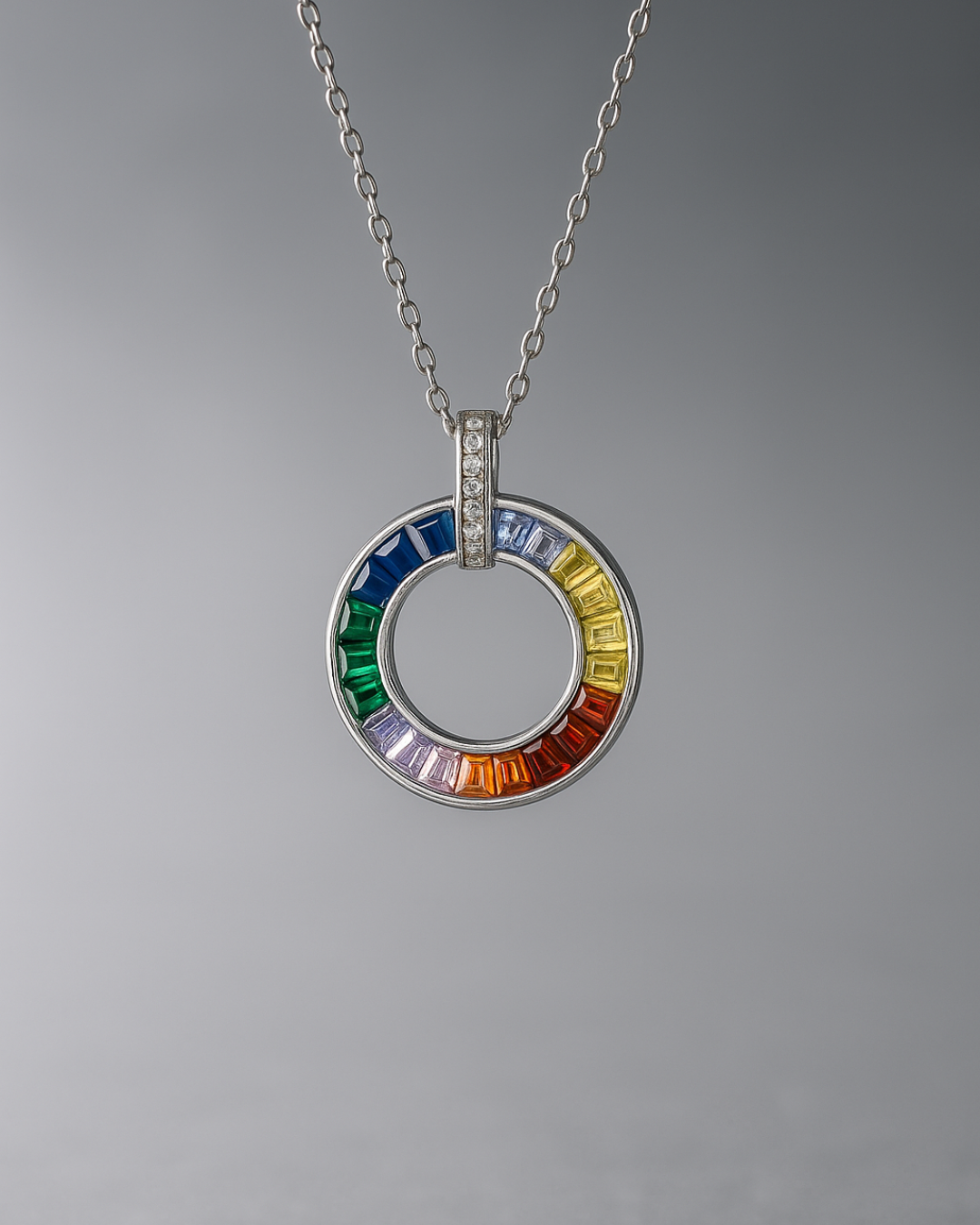 Spectrum Halo Pendant Necklace Sterling Silver