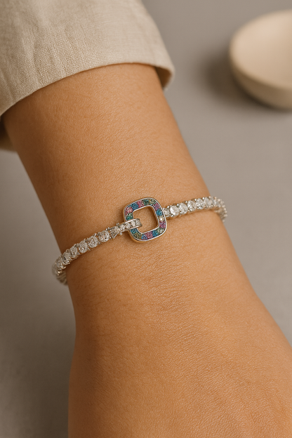 Hexagon Rainbow Tennis Bracelet