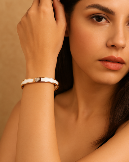 Rose Gold & White Enamel Cuff Kada Sterling Silver
