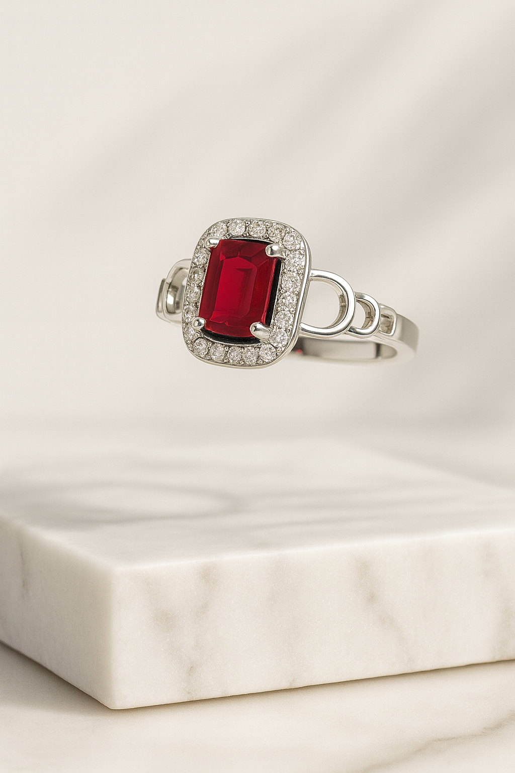 The Ruby Halo Ring - Sterling Silver