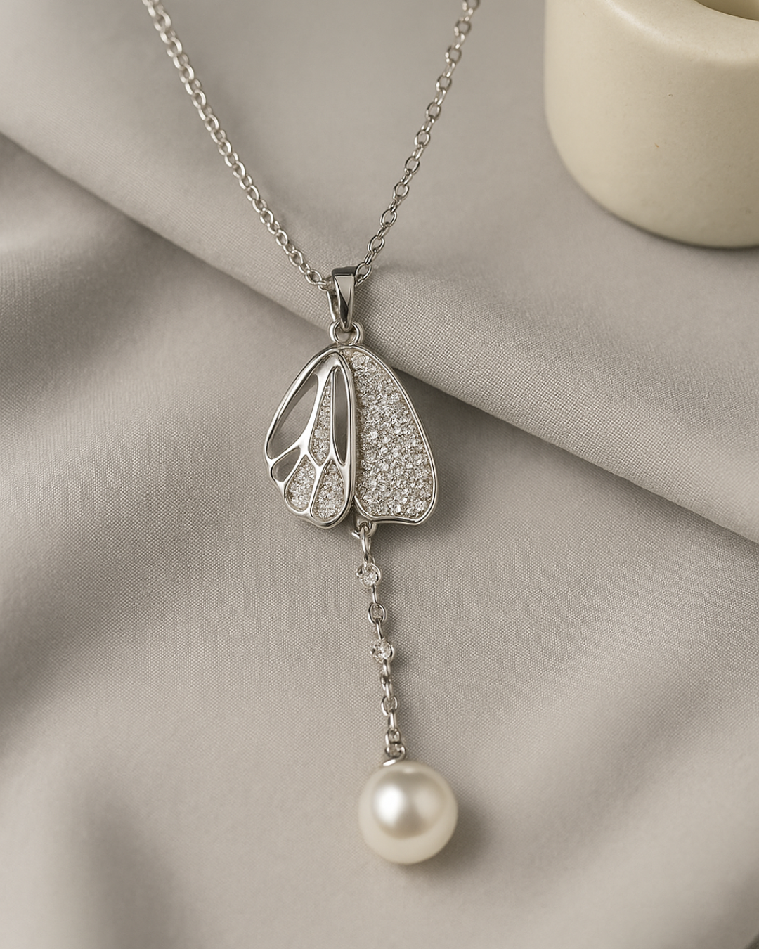 Celeste Wing Pearl Necklace Sterling Silver