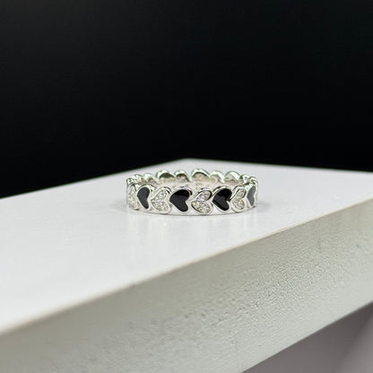 Onyx & Sparkle Heart Ring