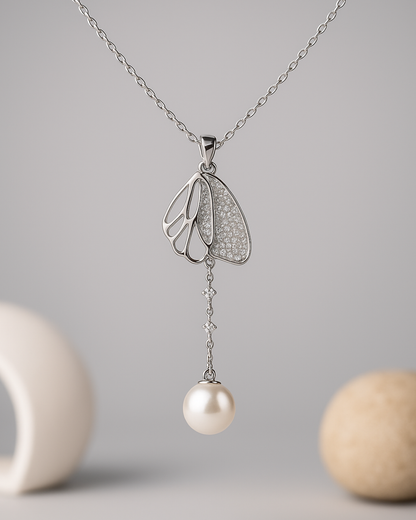 Celeste Wing Pearl Necklace Sterling Silver