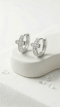 Éclat Cross Pavé Hoops | 925 Sterling Silver