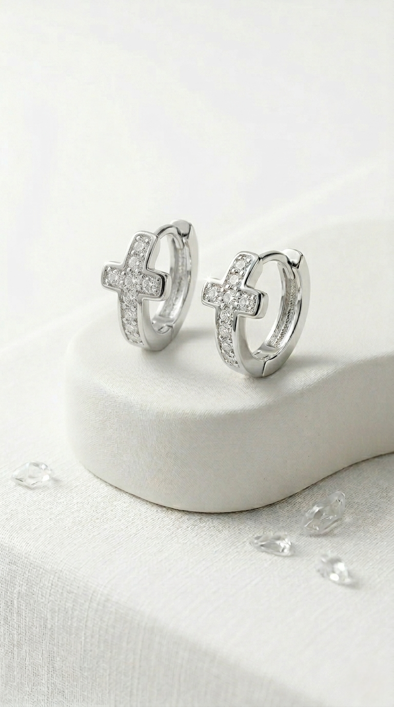 Éclat Cross Pavé Hoops | 925 Sterling Silver