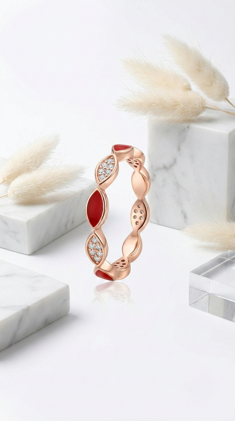 Aurelle Ruby Leaf Band | 925 Sterling Silver