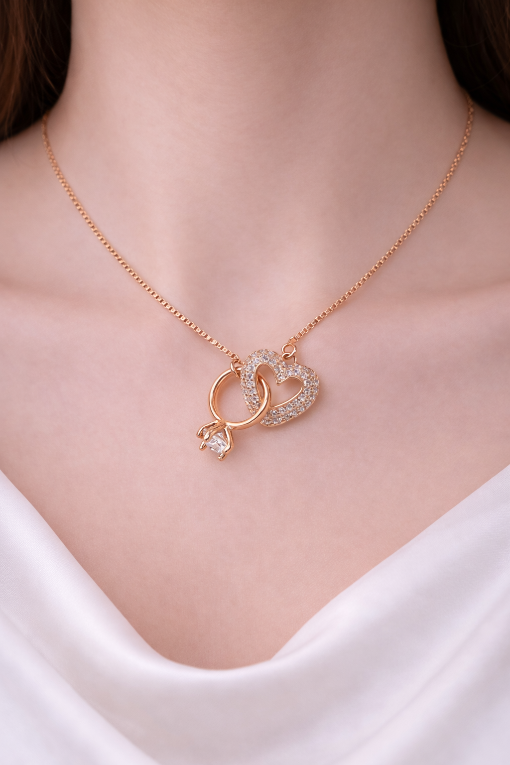 Eterna Heart & Solitaire Necklace | 925 Sterling Silver