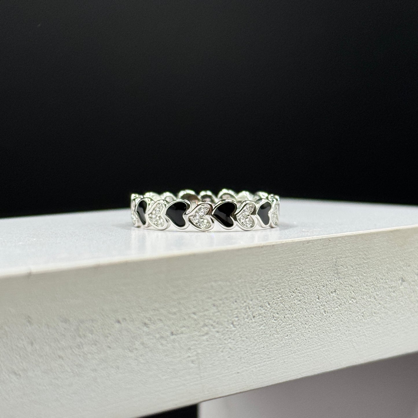 Onyx & Sparkle Heart Ring
