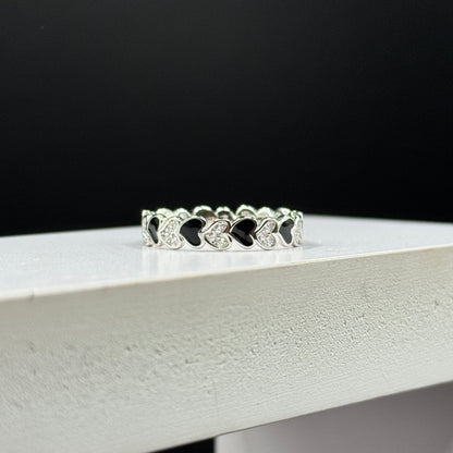 Onyx & Sparkle Heart Ring