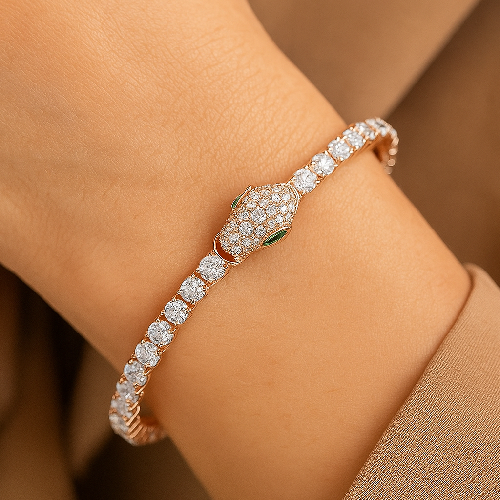 Emerald Eyed Serpent Tennis Bracelet | 925 Sterling Silver