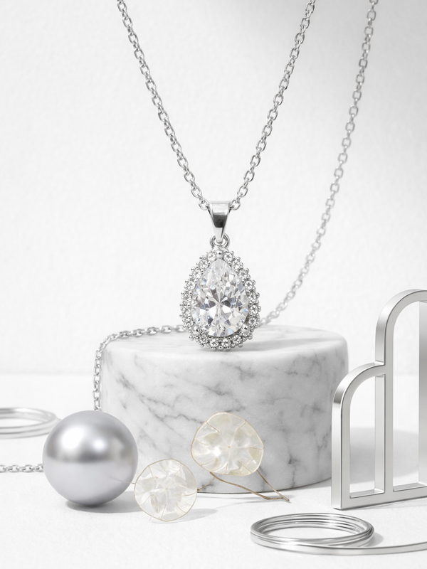 Elara Halo Pear Set | 925 Sterling Silver