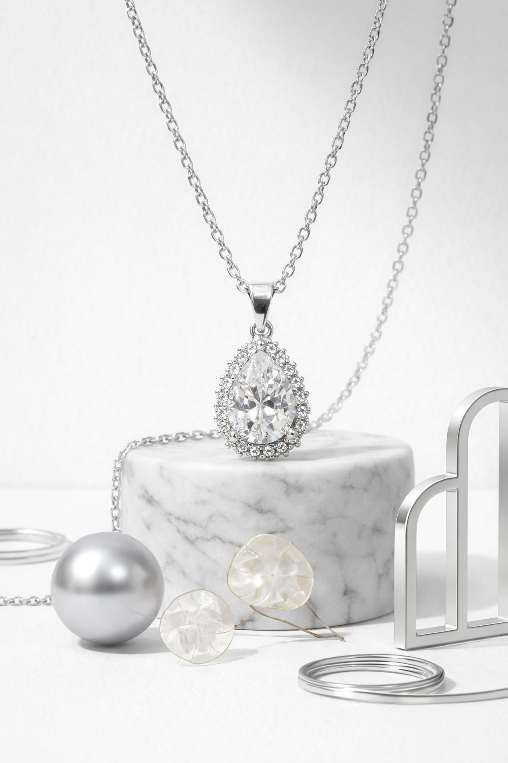 Elara Halo Pear Set | 925 Sterling Silver