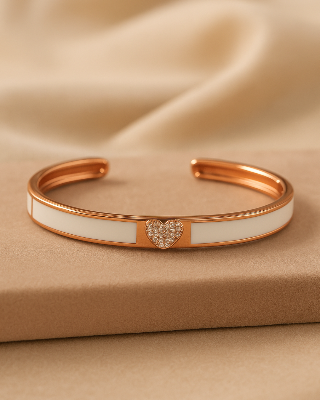 Rose Gold & White Enamel Cuff Kada Sterling Silver