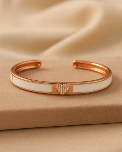 Rose Gold & White Enamel Cuff Kada Sterling Silver