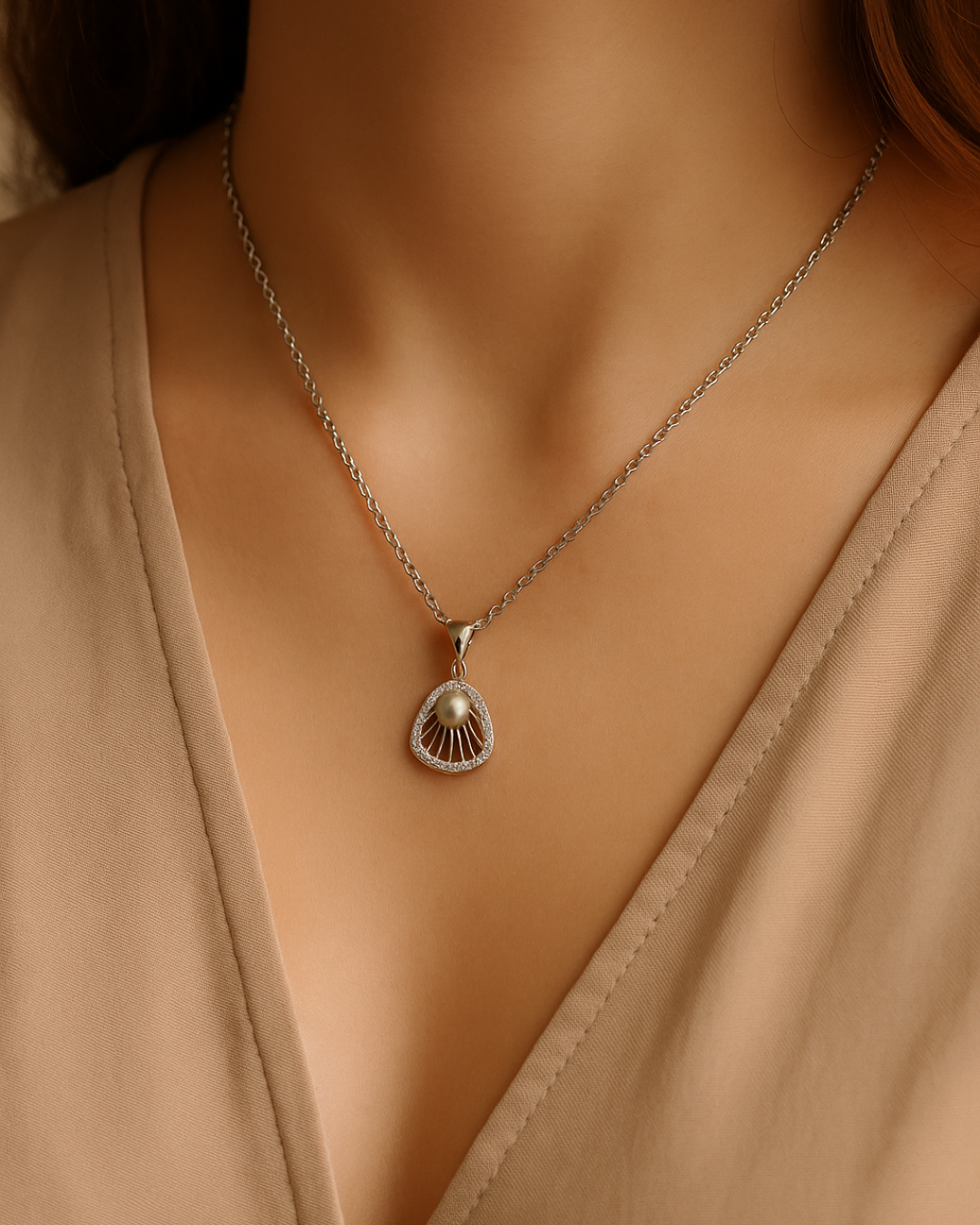 Sunburst Pearl Sterling Silver Necklace