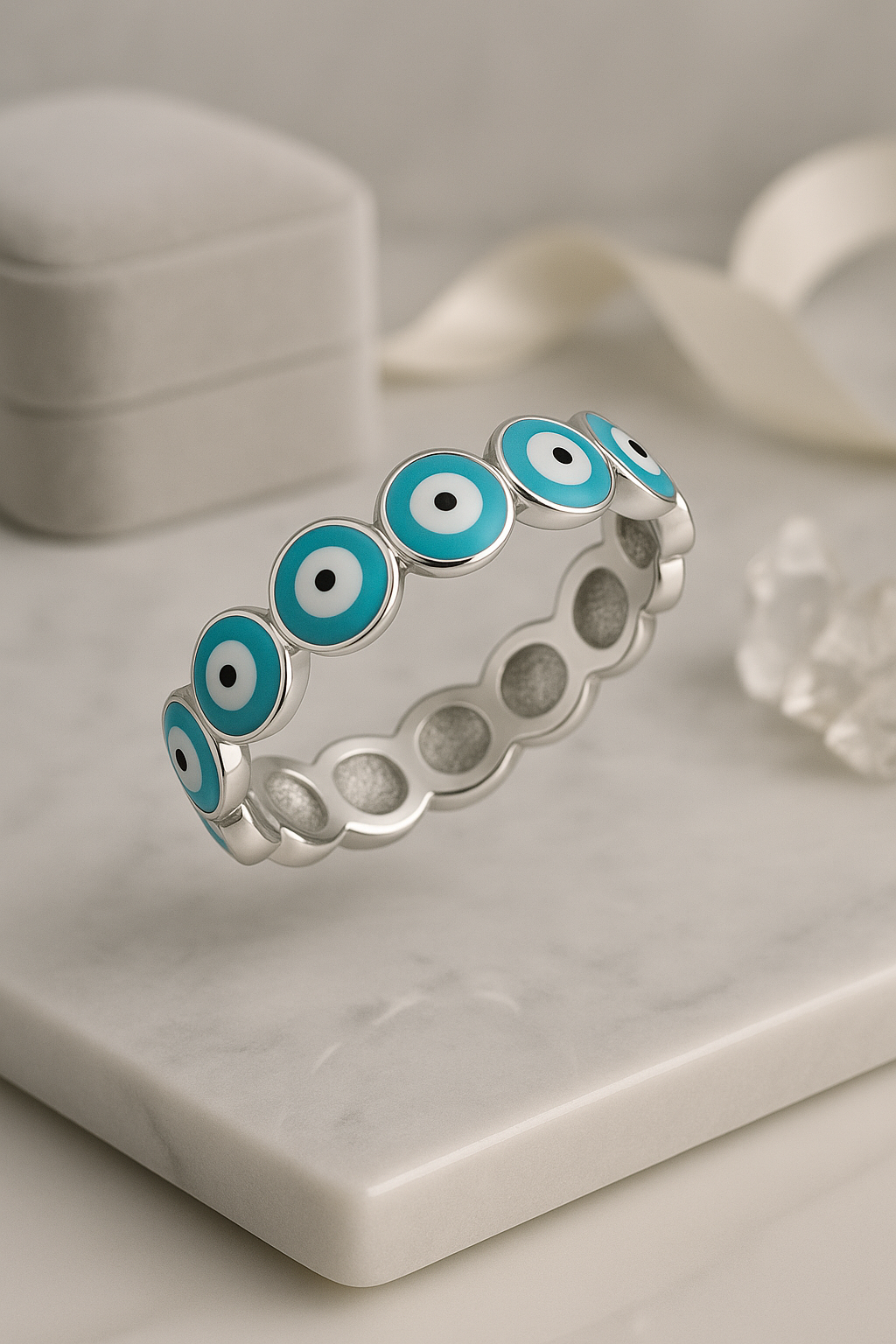 Evil Eye Aura Band Ring - Sterling Silver
