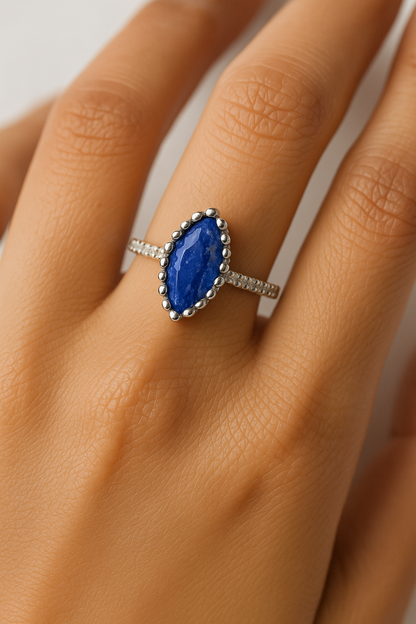 Midnight Marquise Lapis Ring - Sterling Silver