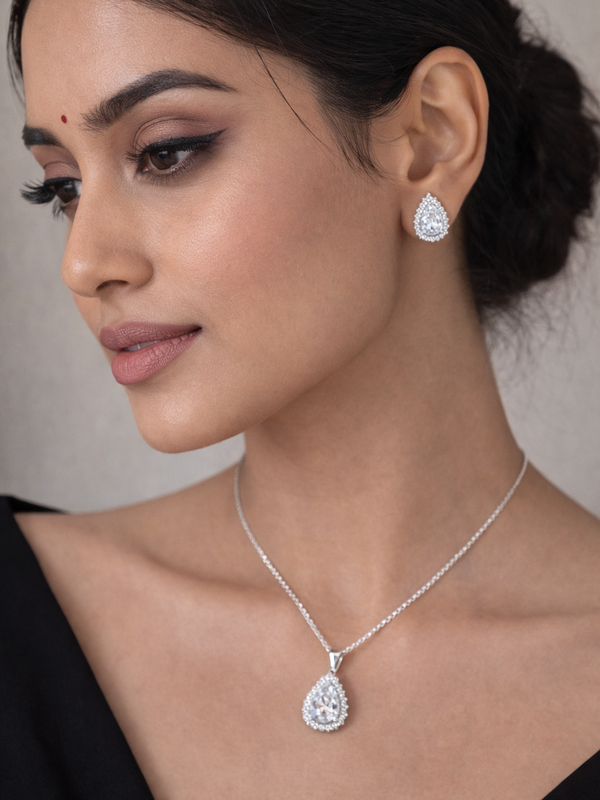 Elara Halo Pear Set | 925 Sterling Silver