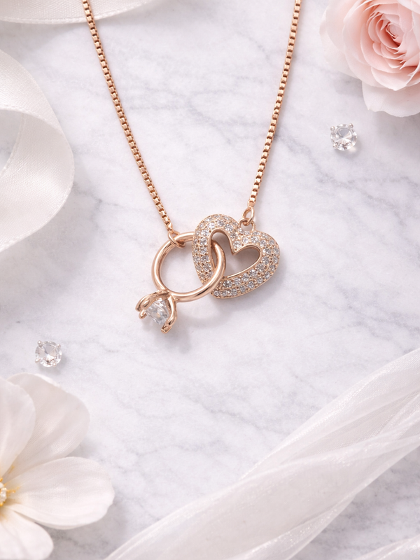 Eterna Heart & Solitaire Necklace | 925 Sterling Silver
