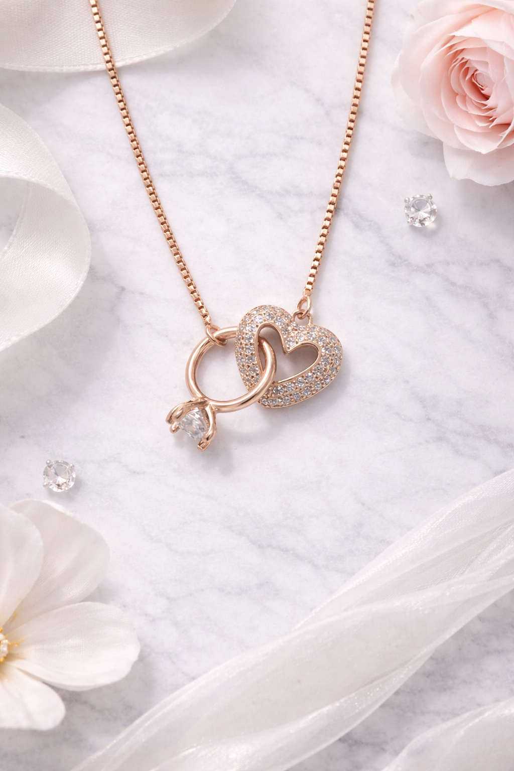 Eterna Heart & Solitaire Necklace | 925 Sterling Silver