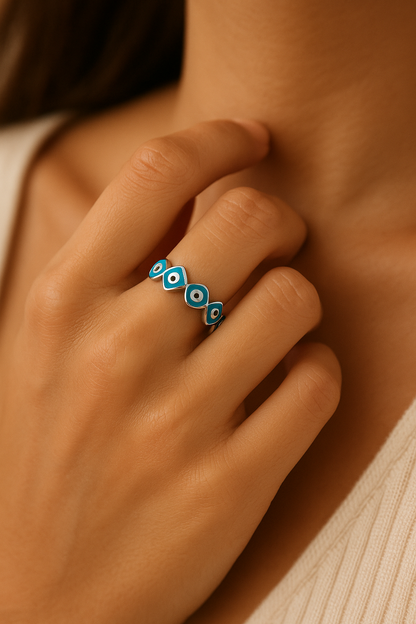 Azure Evil Eye Ring - Sterling Silver