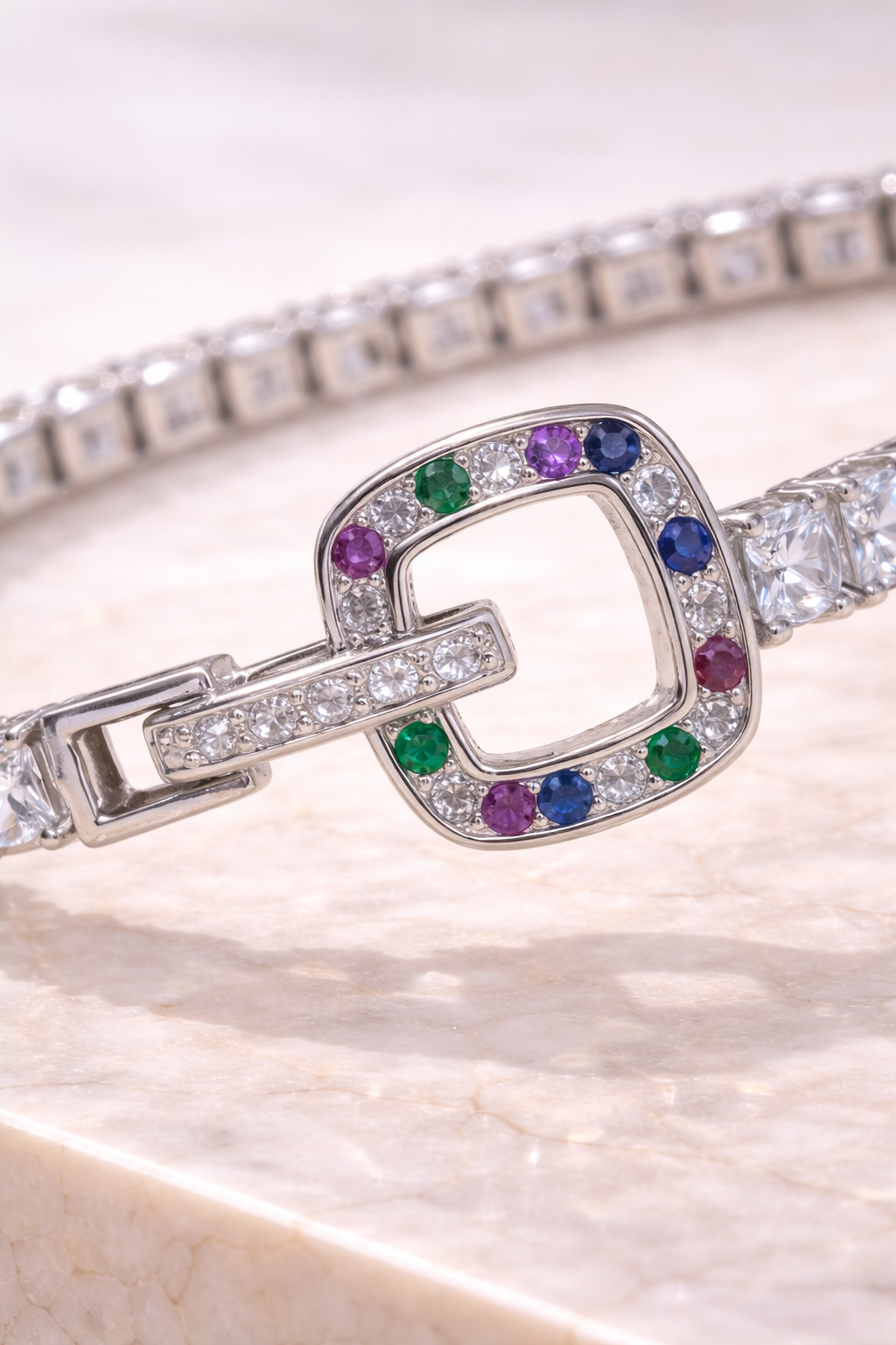 Hexagon Rainbow Tennis Bracelet | 925 Sterling Silver