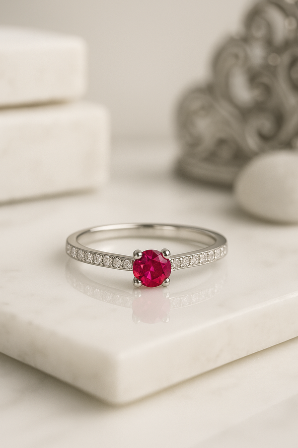 Crimson Whisper Solitaire | 925 Sterling Silver