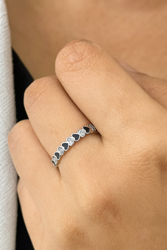 Onyx & Sparkle Heart Ring