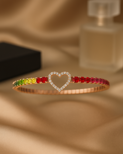 Radiant Spectrum Heart Tennis Bracelet Sterling Silver