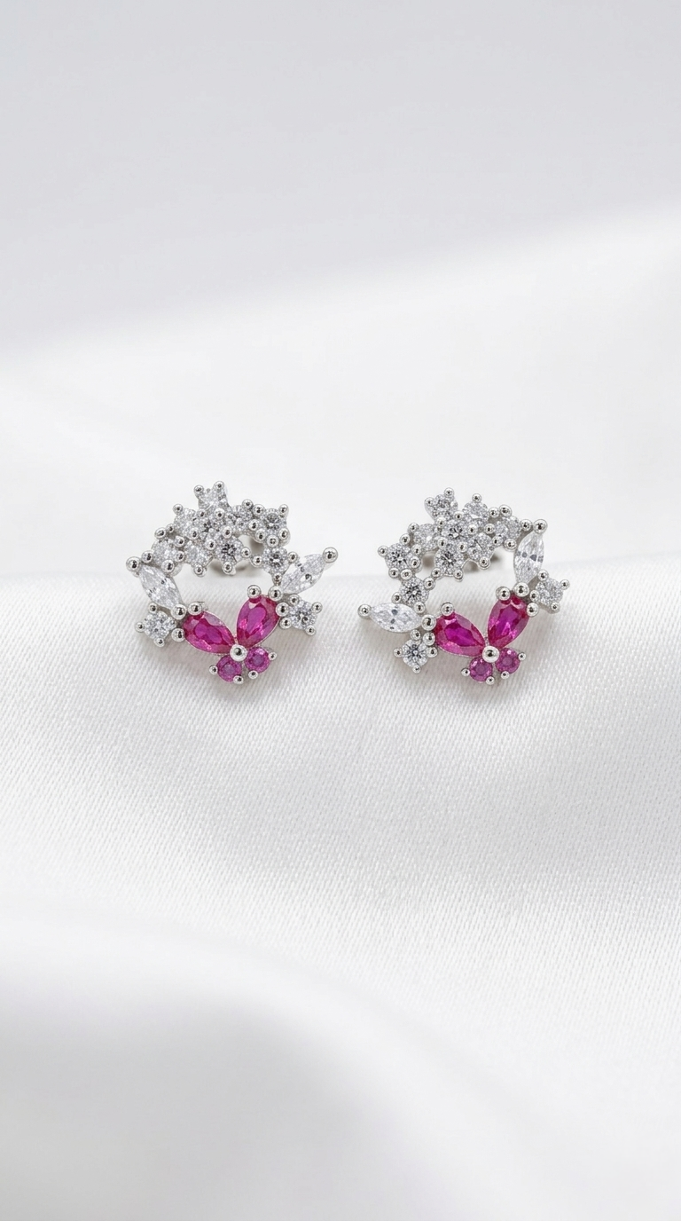 Fuchsia Fleur Cluster Studs | 925 Sterling Silver