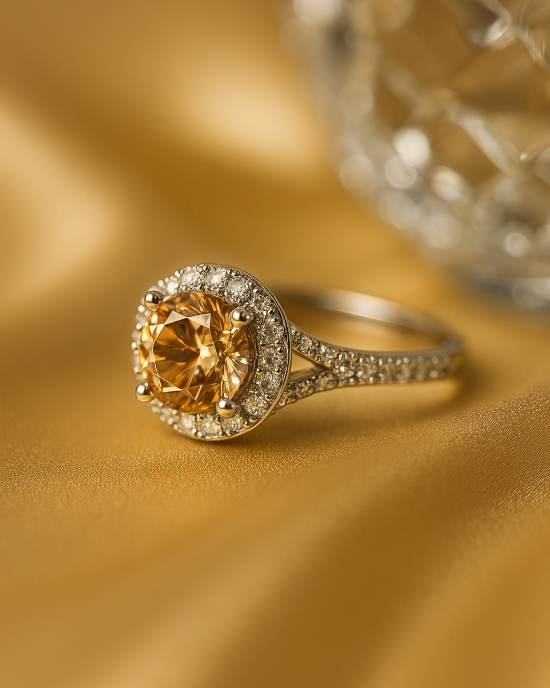 Golden Radiance Halo Ring | 925 Sterling Silver