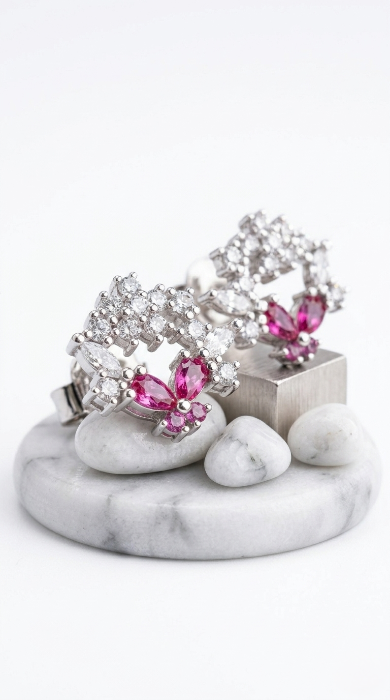 Fuchsia Fleur Cluster Studs | 925 Sterling Silver