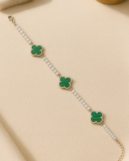 Emerald Clover Tennis Bracelet Sterling Silver