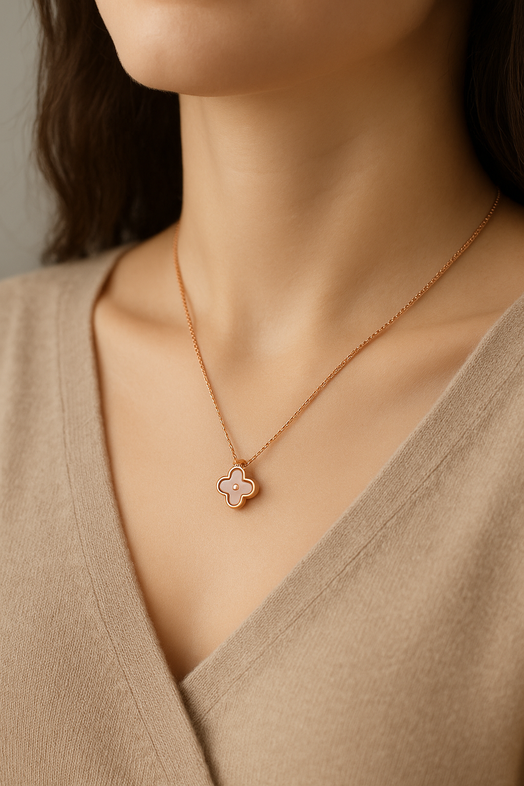 Petite Clover Pearl Necklace Sterling Silver