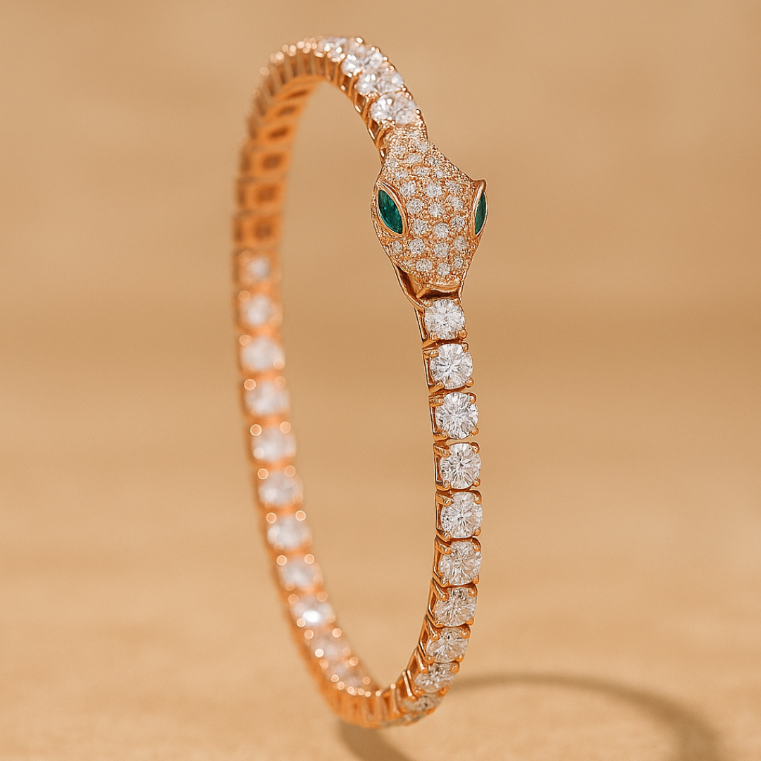 Emerald Eyed Serpent Tennis Bracelet Sterling Silver