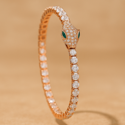 Emerald Eyed Serpent Tennis Bracelet Sterling Silver