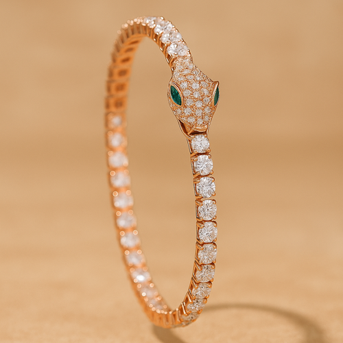 Emerald Eyed Serpent Tennis Bracelet Sterling Silver