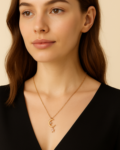 Celestial Charm Moon & Star Necklace Sterling Silver