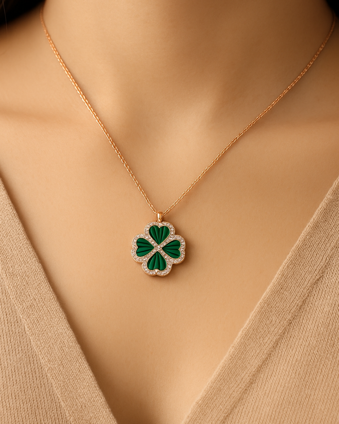 Emerald Clover Charm Necklace