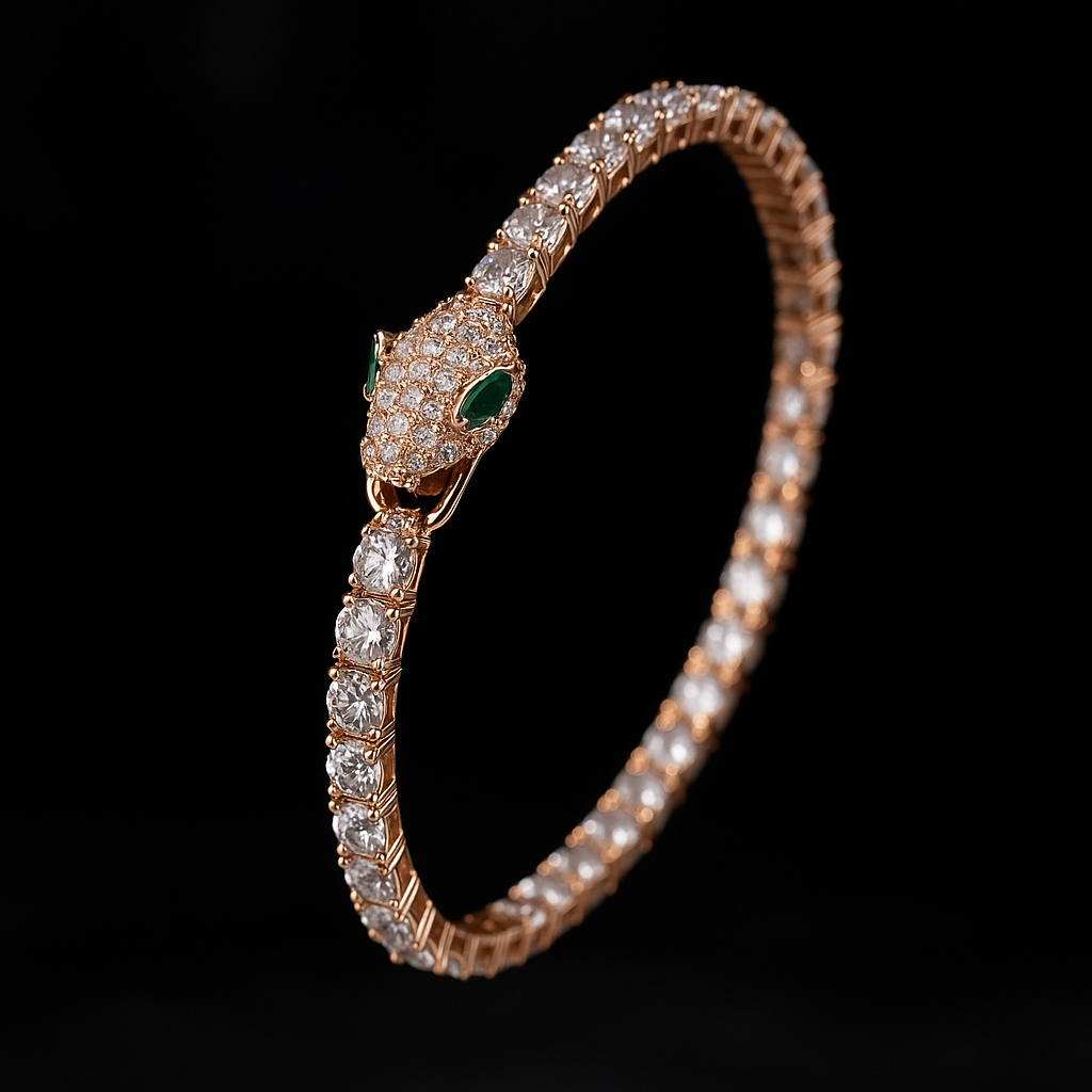 Emerald Eyed Serpent Tennis Bracelet | 925 Sterling Silver