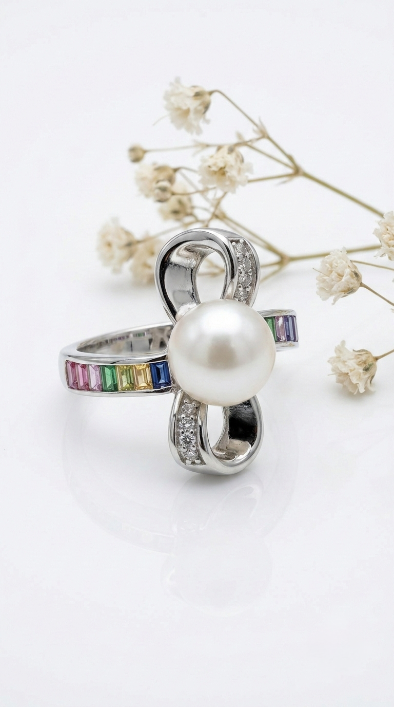 Serenelle Rainbow Pearl Ring | 925 Sterling Silver