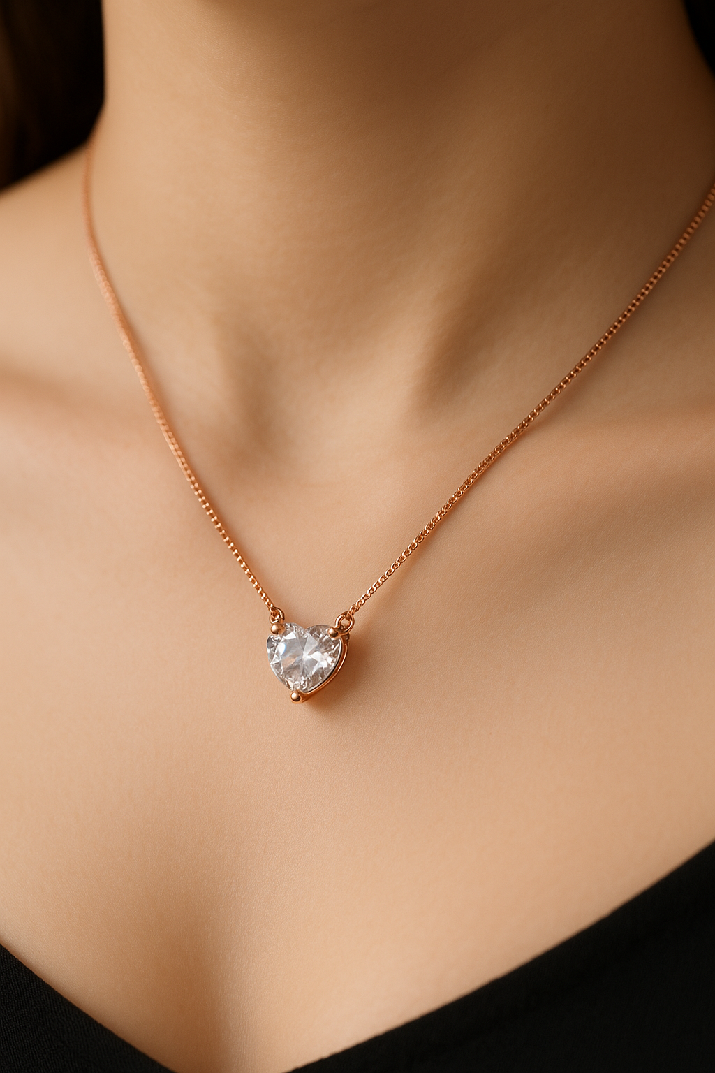 Amora Heart Solitaire Necklace Sterling Silver