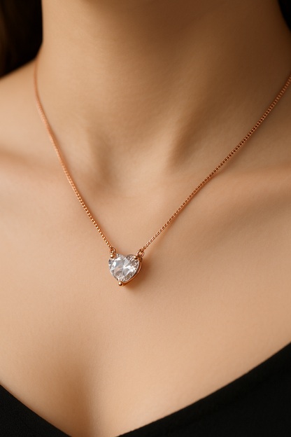 Amora Heart Solitaire Necklace Sterling Silver