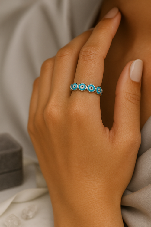 Evil Eye Aura Band Ring - Sterling Silver