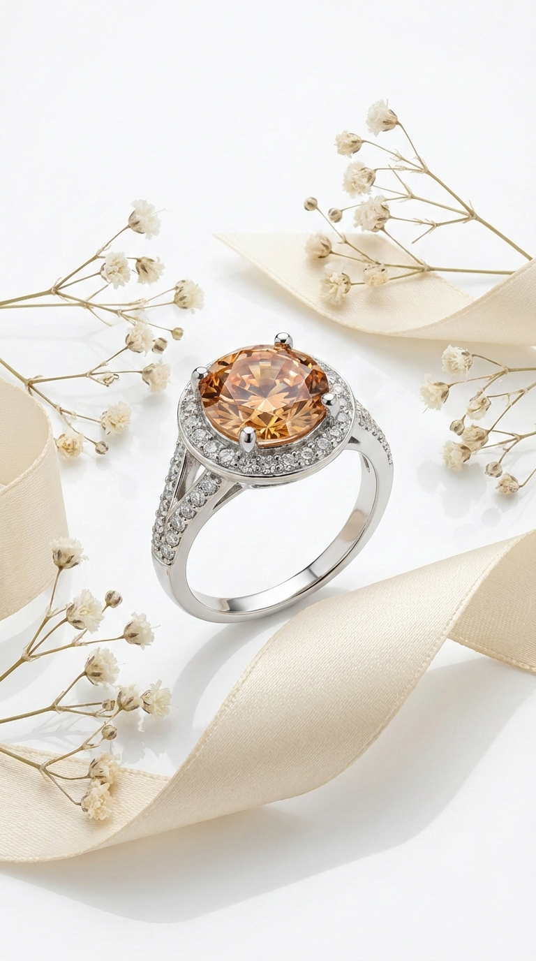 Golden Radiance Halo Ring | 925 Sterling Silver