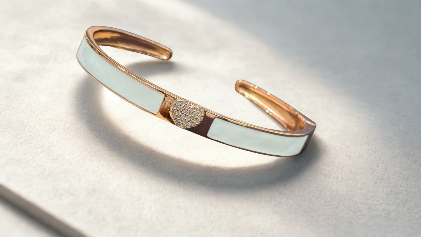 Rose Gold & White Enamel Cuff Kada